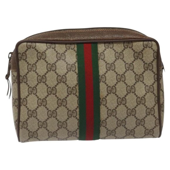 GUCCI GG Supreme Web Sherry Line Clutch Bag PVC Beige 156 01 012 Auth EC317 - Picture 7 of 16